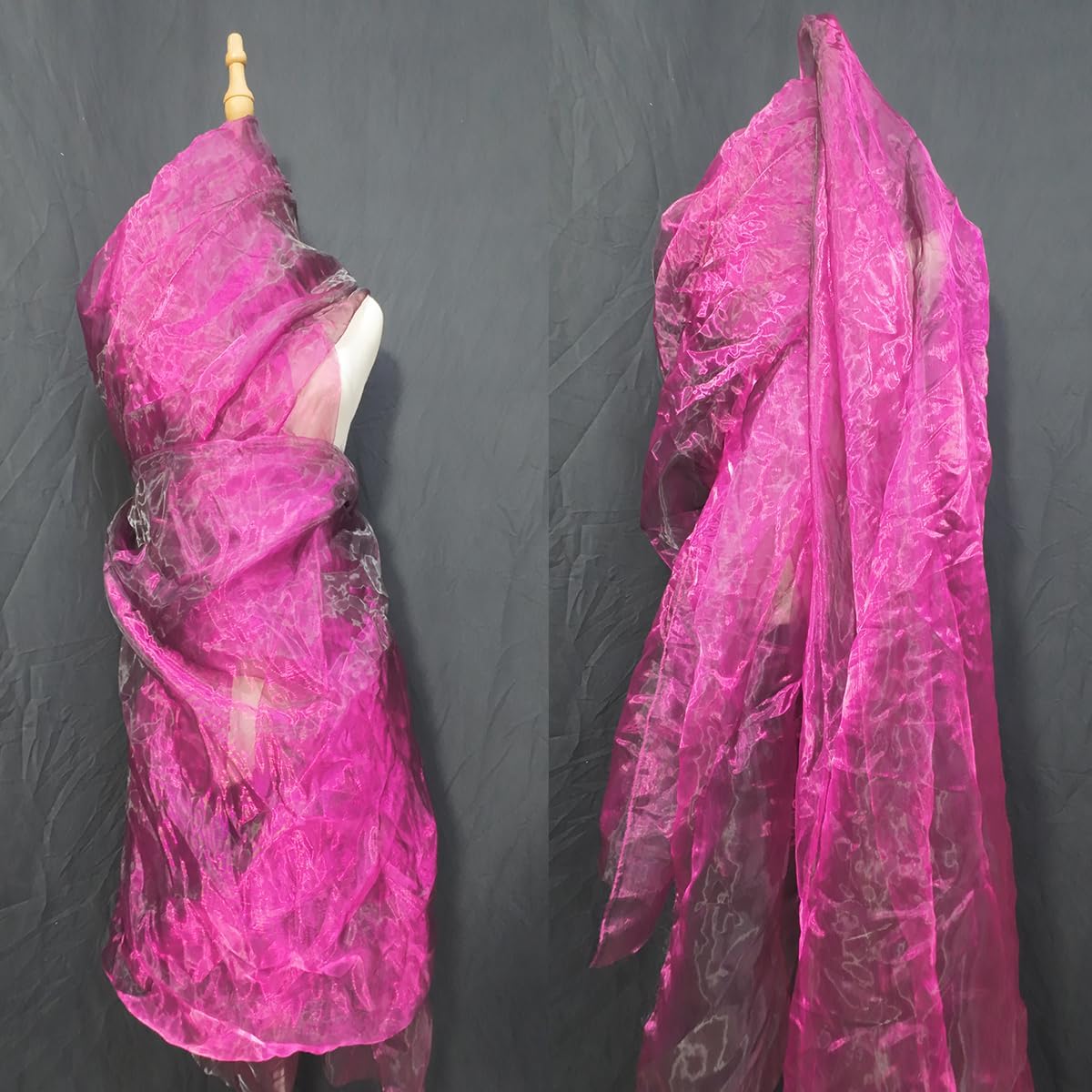 Two-Tone Iridescent Holographic Organza Fabric - 11 Yards | Lightweight Sheer Gauze Voile Tulle | for Dresses, Party Decor, DIY Crafts, Shiny Backdrops(Fuchsia Black)