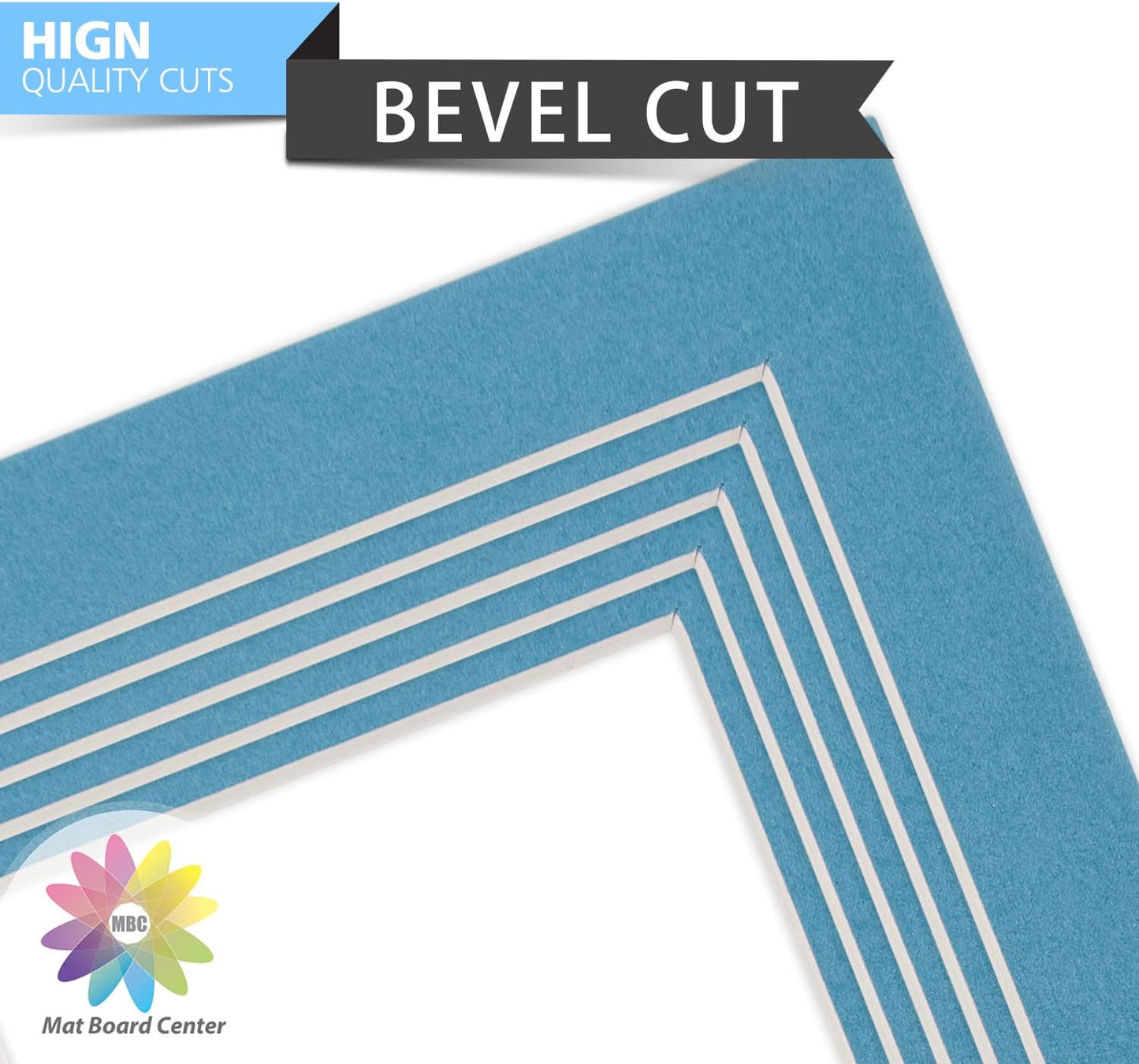 Mat Board Center, Pack of 10, 5x7 for 4x6 Dynamic Blue Color Mats - Bevel Cut, Acid Free, 4-ply Thickness, White Core - for Pictures, Photos, Framing