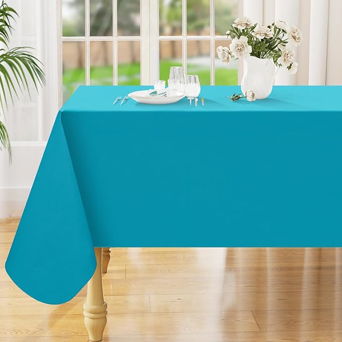 Smiry Rectangle Table Cloth 60x84 Inch, Waterproof Wipeable Vinyl Tablecloths Protector, Oil Spill Proof Plastic Table Cover for Dining, Picnic, Camping, Outdoor, Turquoise