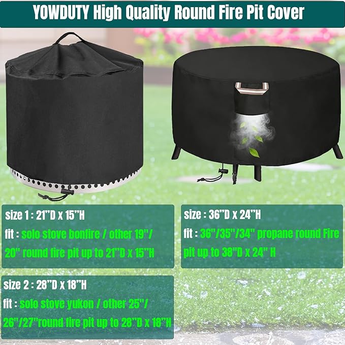 Round Fire Pit Cover for Solo Stove Yukon 27 Inch, Waterproof Heavy Duty 600D Material Fire Pit Cover for 27" Solo Stove Yukon Series Firepit,Round 28" D x 18" H