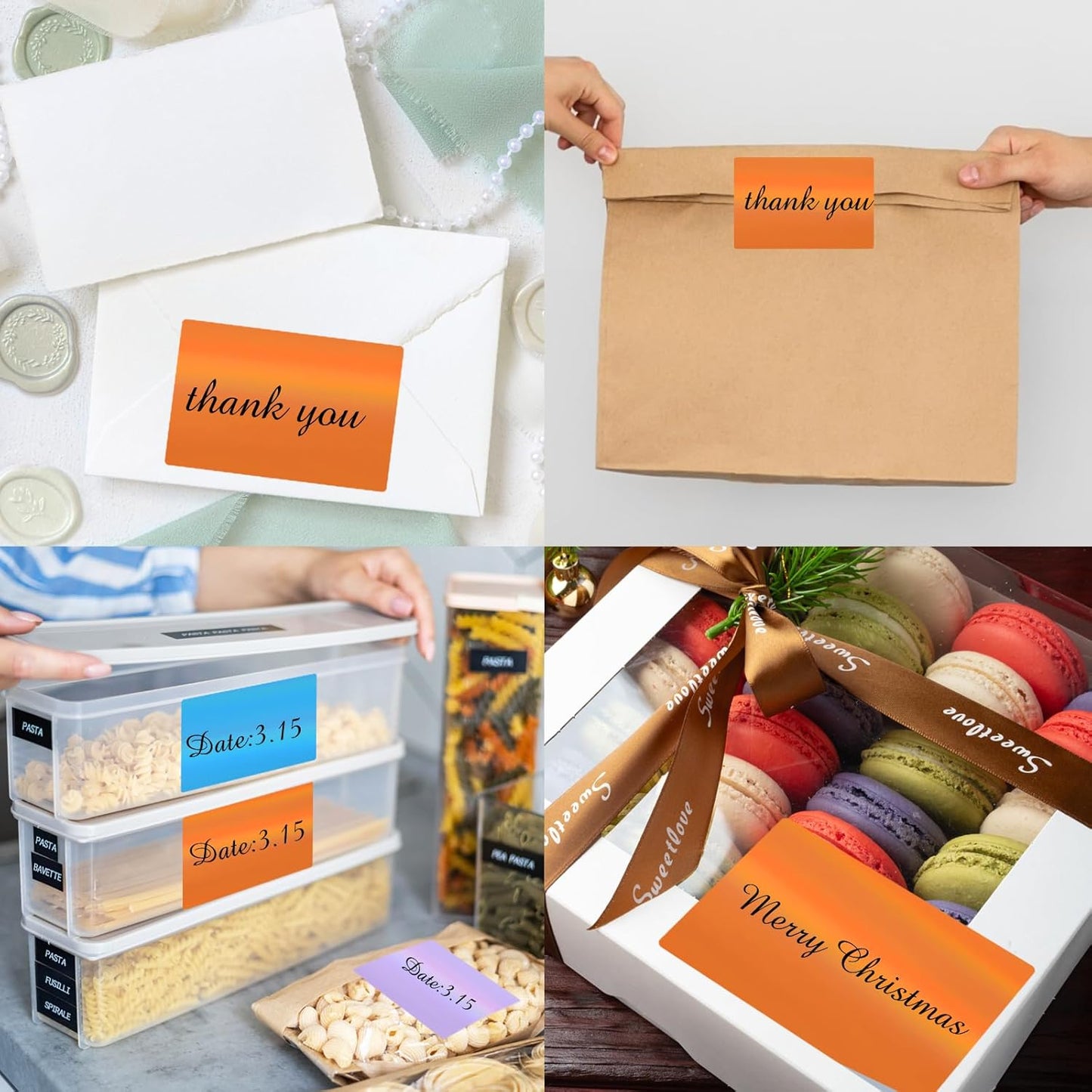 2" x 3" Holographic Thermal Label Stickers Orange,Printable Rainbow Glitter Thermal Printer Sticker Labels for Gift Wrapping, Self-Adhesive Name Price Tag DIY Custom Logo Design (280 pcs)