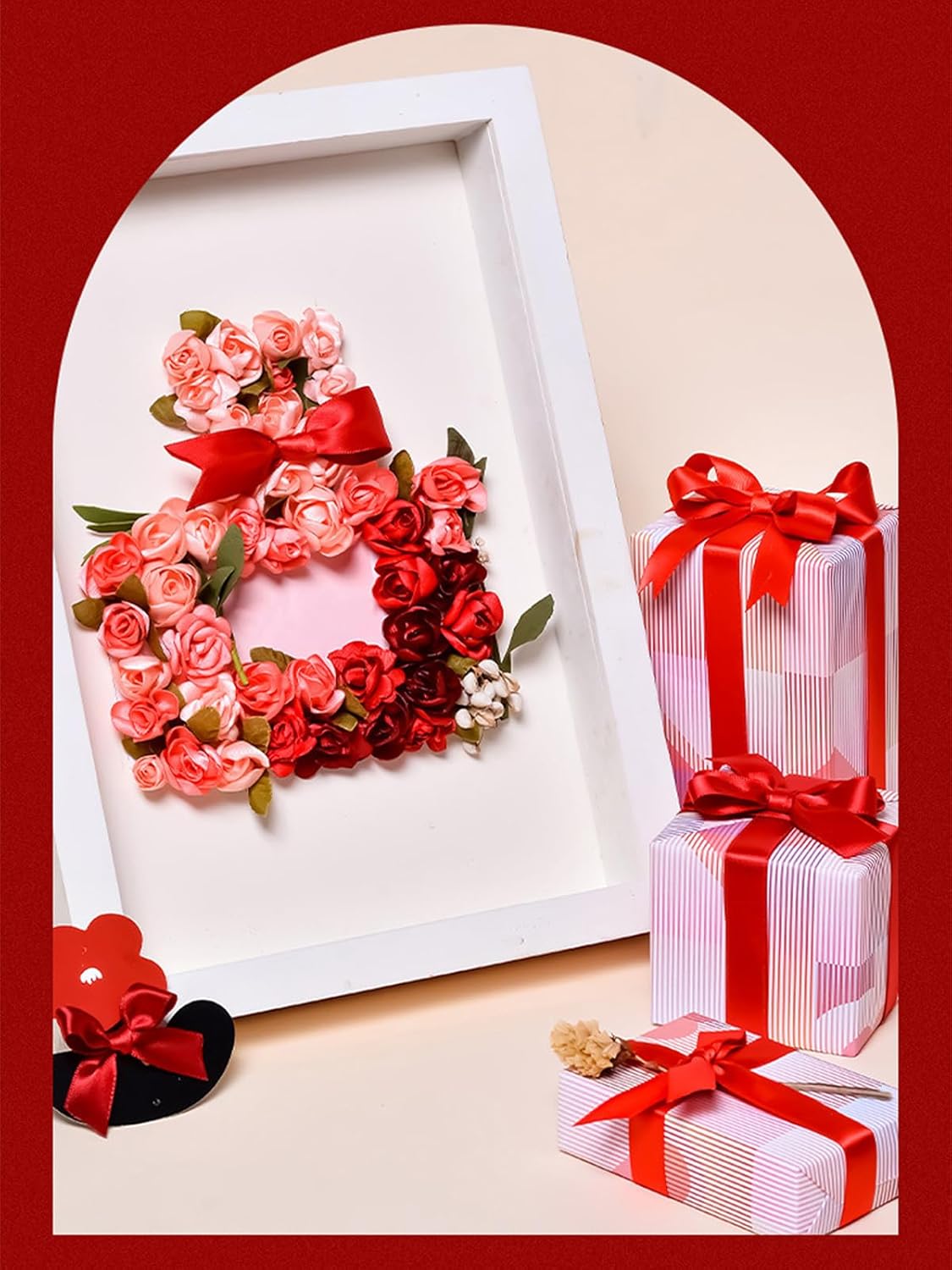 1" x 100 Yards Red Polyester Satin Ribbon Single Faced Bulk Fabric Ribbons for Gift Wrapping, Crafting, Bows Making, Flower Bouquet, Wedding, Home Decor