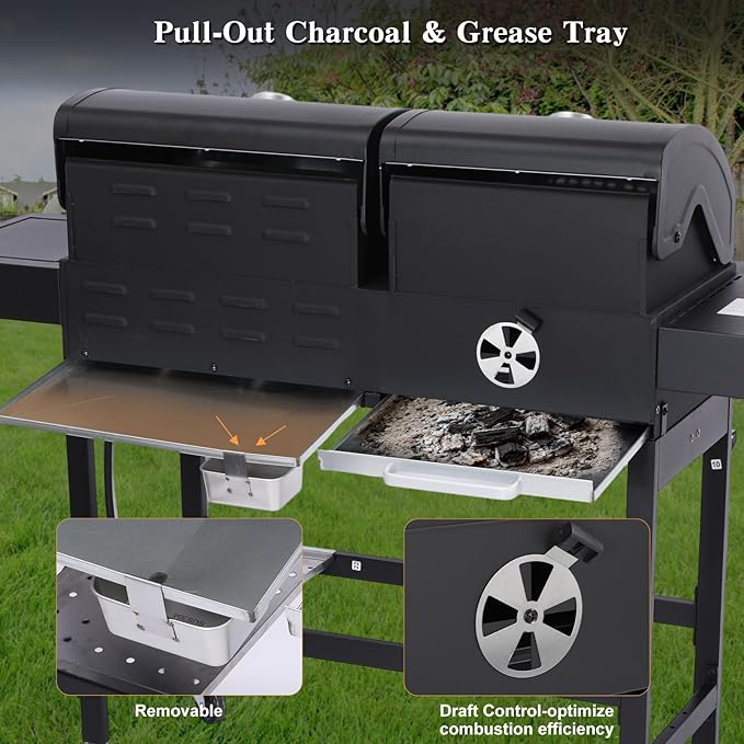 CIG GARDEN Gas and Charcoal Combo Grill, 3 Burner Propane Gas Grill with Side Burner, Cast Iron Grates Outdoor Barbecue Grill with 41,500 BTU Output, Perfect for Outdoor Cooking, Balcony, Camping