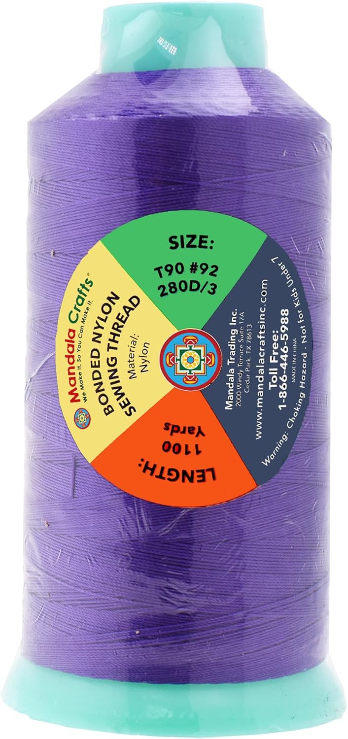 Mandala Crafts Bonded Nylon Thread Violet Heavy Duty Sewing Threads - 1100 YDs Size 92 280D T90 Tex 90 Thread for Leather Jeans Weaving Outdoor Marine Upholstery Threads