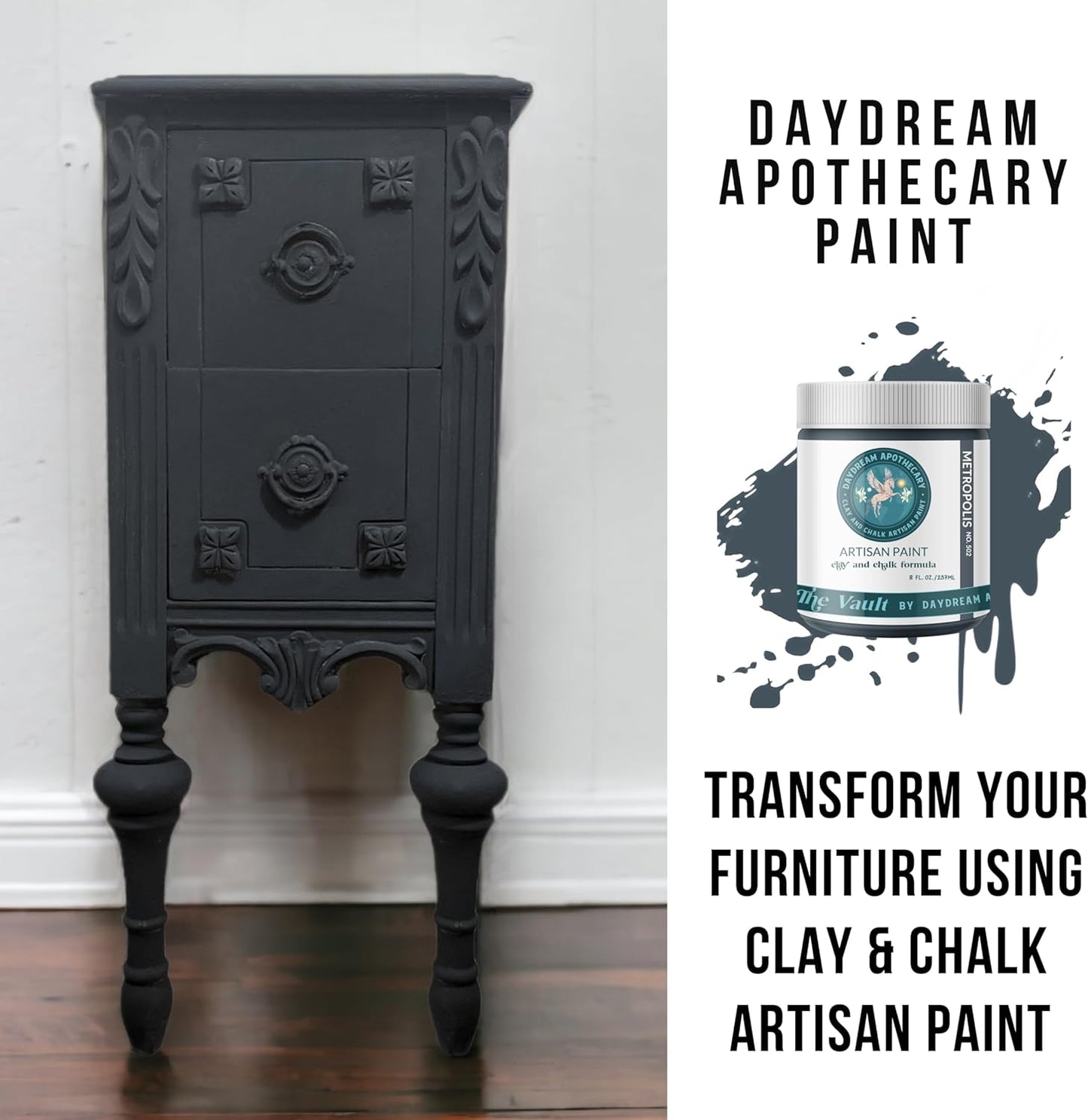 Daydream Apothecary Premium Chalk Style Paint for Furniture, Home Décor, Wood, DIY Interior Projects, Quick Dry, No Prep or Prime Needed, Matte Slate Grey - 16oz