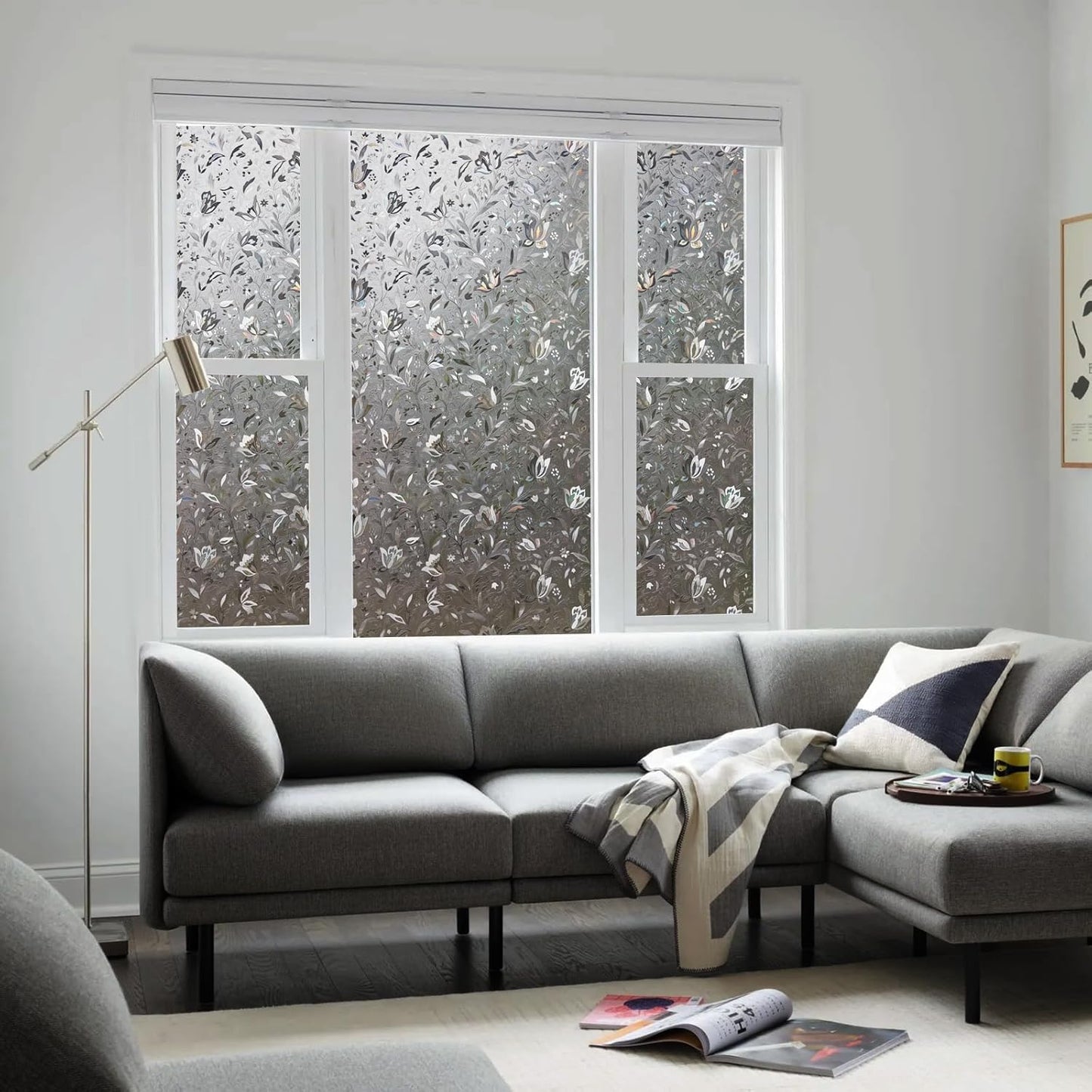 LEMON CLOUD Window Film, Decorative Window Privacy Film, Window Film Privacy Static Cling Frosted, Anti-UV Sun Blocker Heat Control for Home(Grayish Black, 29.5 x 157.4 inches