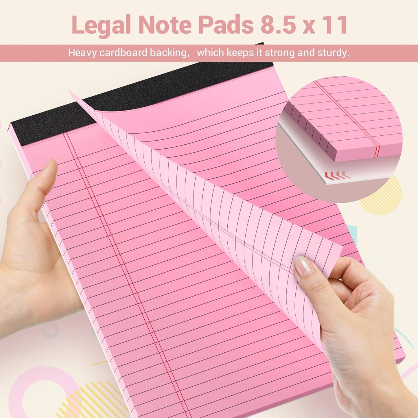 Legal Pads 8.5 x 11 Colored Notepad, 12 Pack Wide Ruled Lined Paper, Micro Perforated Writing Pads, 30 Sheet/Note Pads, Pink Legal Pad 8.5 x 11 Notebook Paper Tablet for School