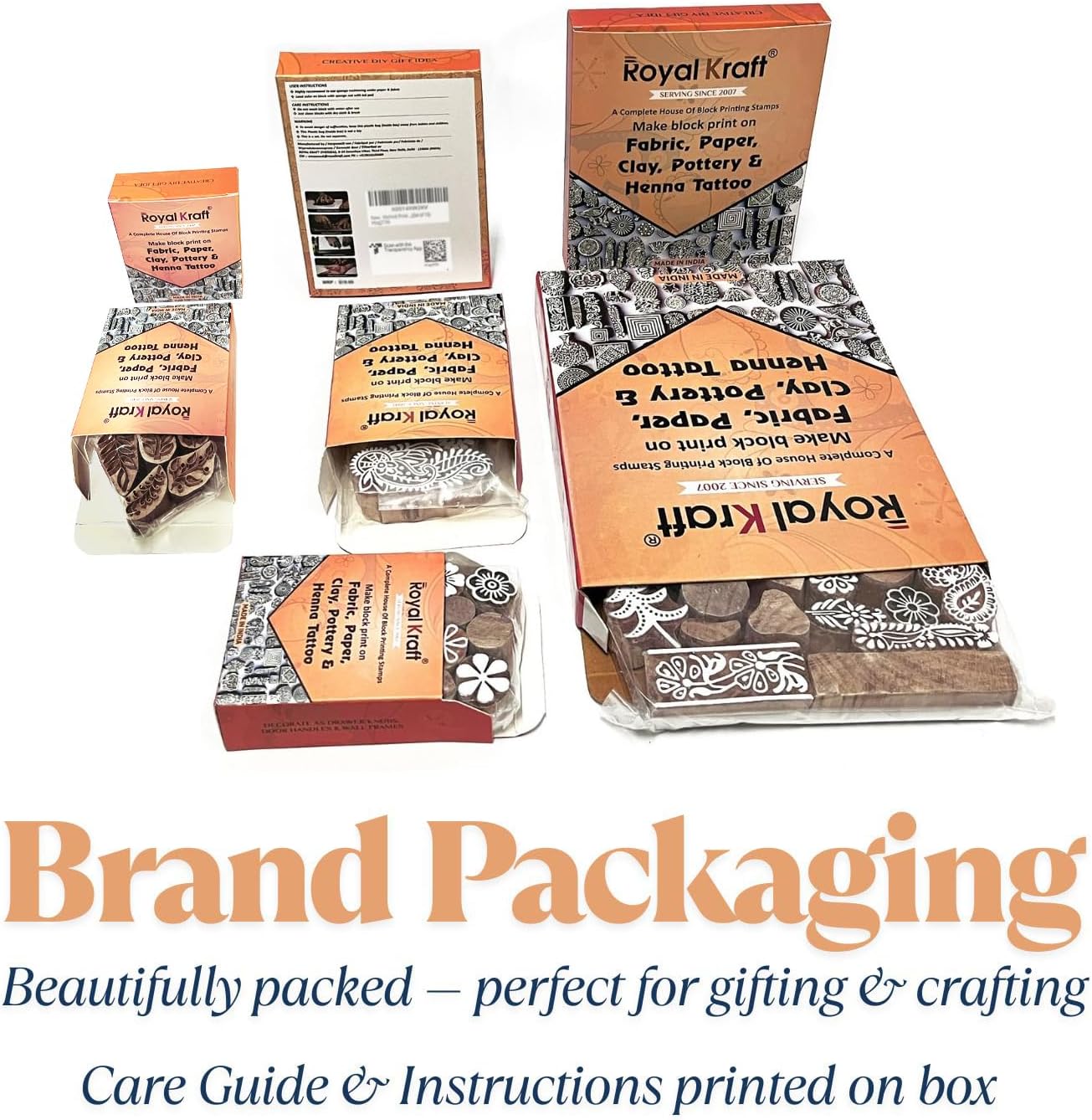 Royal Kraft Wooden Stamps for Block Printing on Saree Border, Textile, Clay, Pottery, Tattoo (Set of 10) MXtag0007