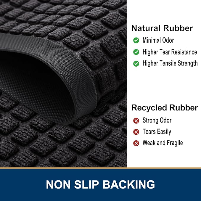 Smiry Front Door Mat Outside Entrance, Heavy Duty Natural Rubber Doormat, Non Slip, Trap Dirt and Moisture, Easy Clean, Low Profile Welcome Floor Mats for Indoor Outdoor Entry, 59x34 Inch, Black
