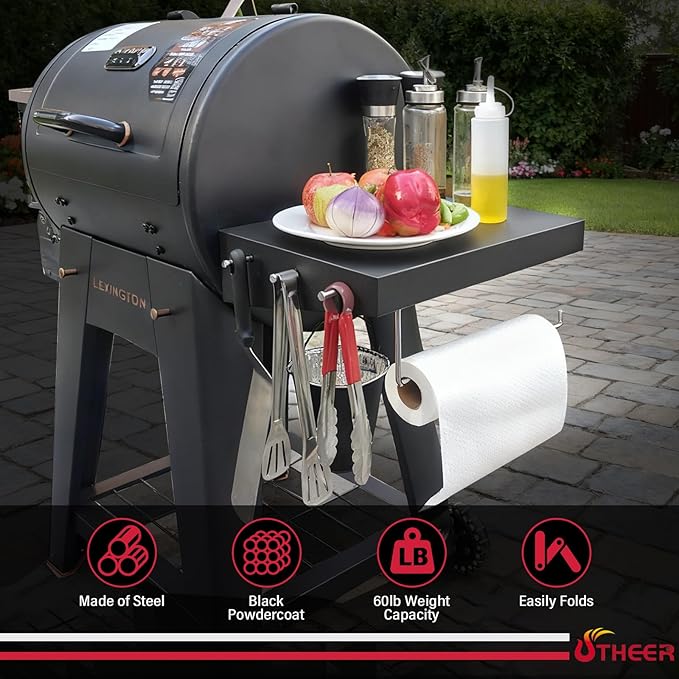 Utheer Grill Side Table Shelf for Pit Boss Lexington 540, Pit Boss Grill Accessories for Lexington 500 Onyx, PB440D2, PB440FB1 Wood Pellet Grill, Heavy Duty BBQ Prep Station Paper Towels & Tools