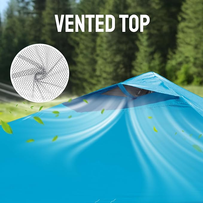 CROWN SHADES Adjustable Height on The Fly, 10x10 Pop Up Canopy - Beach Tent with One Push Setup - Easy Outdoor Sun Shade for Events, Parties, Camping - Outside Shade with STO-N-Go Bag, Sky Blue