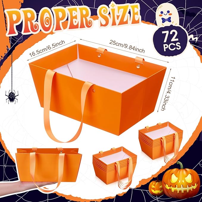 Glenmal 72 Pcs Baskets for Gifts Waterproof Empty Kraft Basket Bulk with Handles 9.8 x 6.5 x 4.3'' Gift Basket Empty to Fill for Wedding Party Christmas Valentines(Orange)