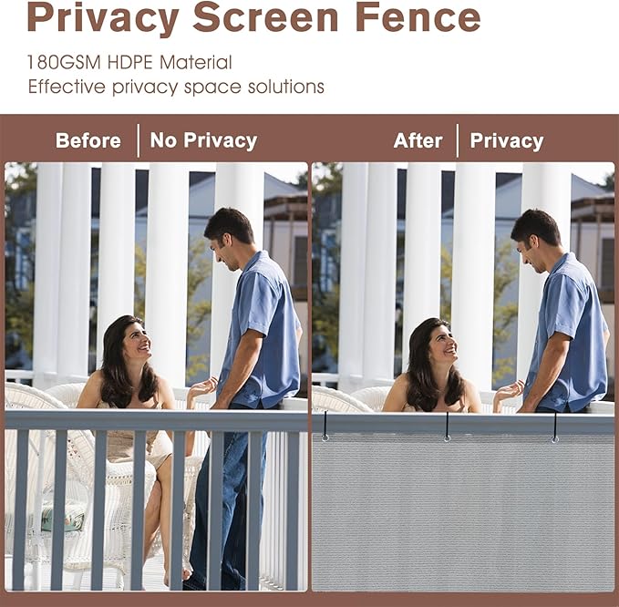 SUNNY GUARD 3.3'x19.7' Balcony Privacy Screen Fence, Apartments Railing Screen, Heavy Duty Wind Screen for Outdoor,Backyard,Patio,Deck Privacy（Light Grey）