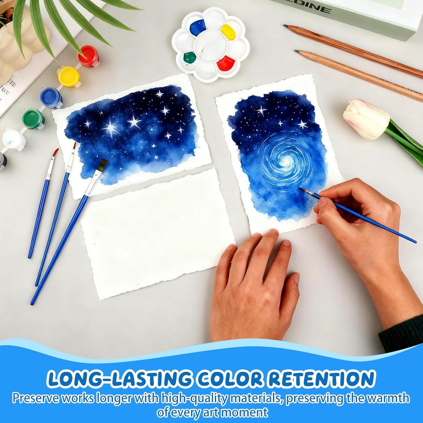 Lunarm Watercolor Paper 50 Sheets, Deckled Edge Paper 300 GSM 4 x 6 inch, Handmade Textured Cotton Paper for Wedding Invitation, Oil Pastel, Watercolor Painting and Cards, Crafts