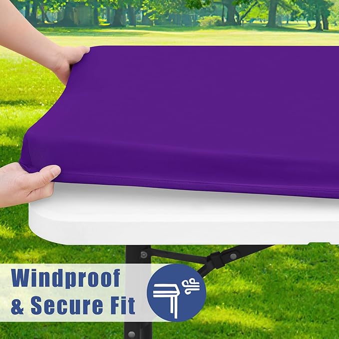 Spandex 8 Foot Rectangle Table Cloth 6 Pack, Elastic Fitted Tablecloths for Picnic, Stretch Washable Patio Table Cover for Outdoor, Camping, Banquet and Parties (Purple, 30"x96")