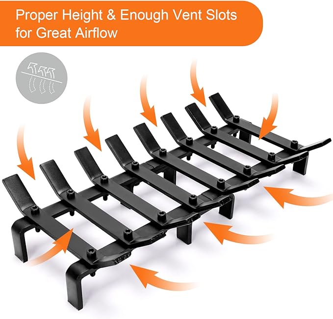 20" Fireplace Grate Wood Stove Grate Rack Stove Burning Rack Heavy Duty Solid Steel 8-Bars Firewood Holder Easy Assembly Fire Grate for Indoor Hearth Outdoor Firepit Matt Black