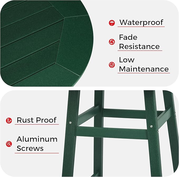Costaelm Patio Bistro Table, 42" Counter Height Round Patio Cocktail Bar Table with Umbrella Hole, Outdoor Bistro Dining Pub Table for Front Porch Deck Backyard Garden, Dark Green
