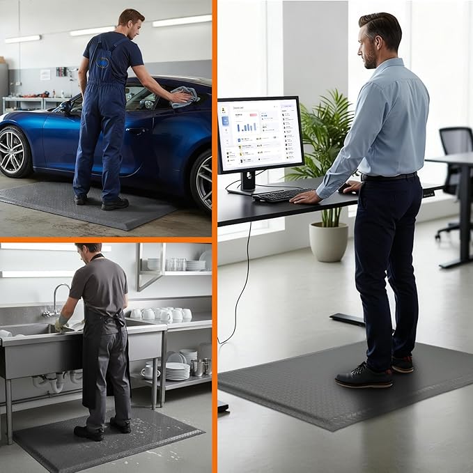Nisorpa Anti Fatigue Mats Industrial 3' x 5' Ergonomic Standing Mat 15/16" Extra Thick Kitchen Mat for Standing Heavy Duty Commercial Diamond Plate - Safety Support for Leg & Back Pain,Grey