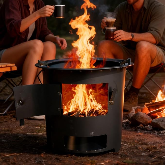 Rocket Stove Camping – Outdoor Wood Burner | Portable Outdoor Cookware With Grill And Tongs, Ideal For Survival, Backpacking, Hiking, RV Travel, Preparedness, Bonfires, Patio, Cooking Advent