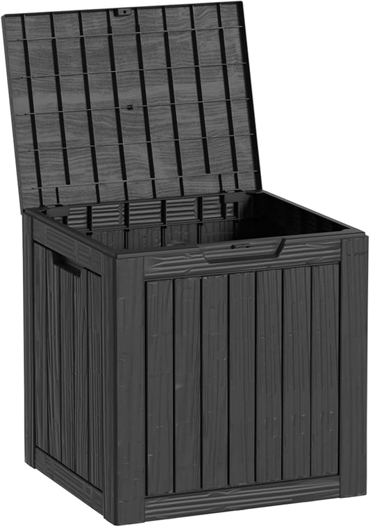35 Gallon Resin Deck Box, Waterproof Outdoor Storage Box for Patio, Poolside, and Garden, Lockable UV-Resistant Storage Bin Bench Cabinet for Small Spaces, Black