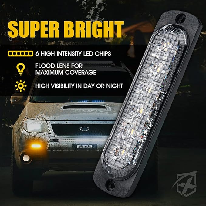 Xprite 10PCS LED Emergency Strobe Lights, Amber 12-LED Surface Mount Flashing Strobe Lights, Sync Feature Ultra Slim Grill Light for Off-Road Vehicles ATV SUV Trucks Cars