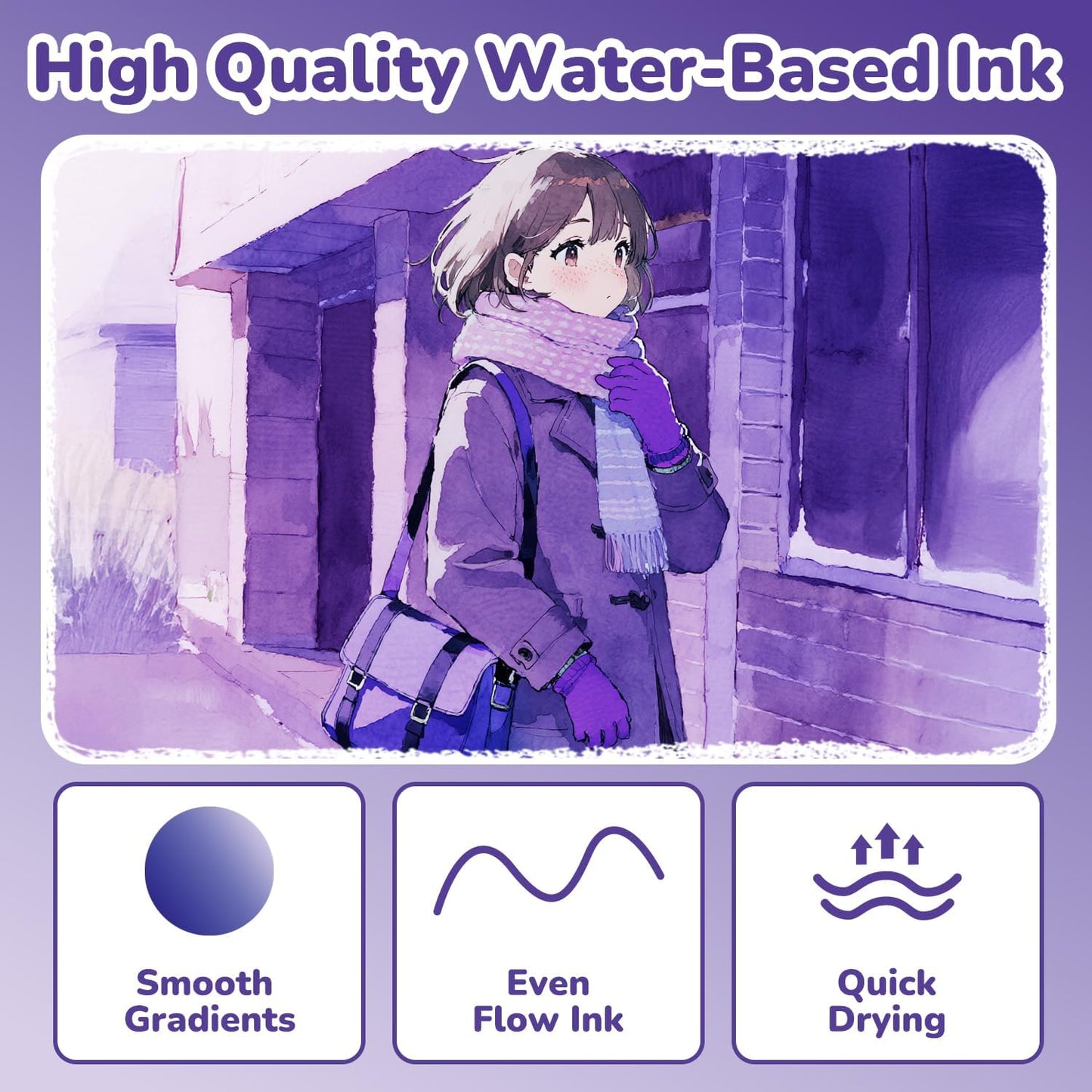 Guangna 12 Purple Dual Tip Acrylic Paint Markers, Brush Tip & Chisel Tip Acrylic Paint Pens for Rock, Wood, Glass, Paper, Coloring Book, Ceramic, Canvas, Water-Based Ink