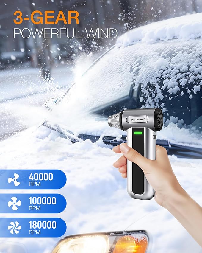 WeGuard W22 Compressed Air Duster, 180000 RPM Electric Air Duster for Cleaning, LED Light/ 3-Speed Adjustable Mini Snow Blower, Rechargable Mini Air Blower for Computer, Car, Keyboard, Leaves, Outdoor