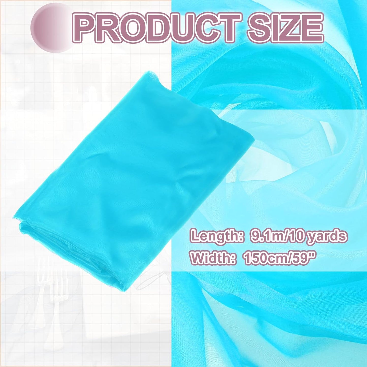 MECCANIXITY Iridescent Sheer Organza Fabric, 10 Yards x 59 Inches Solid Holographic Shiny Fabric Organza Cloth for Wedding, Curtains, Costume, Photo Background, Pale Blue