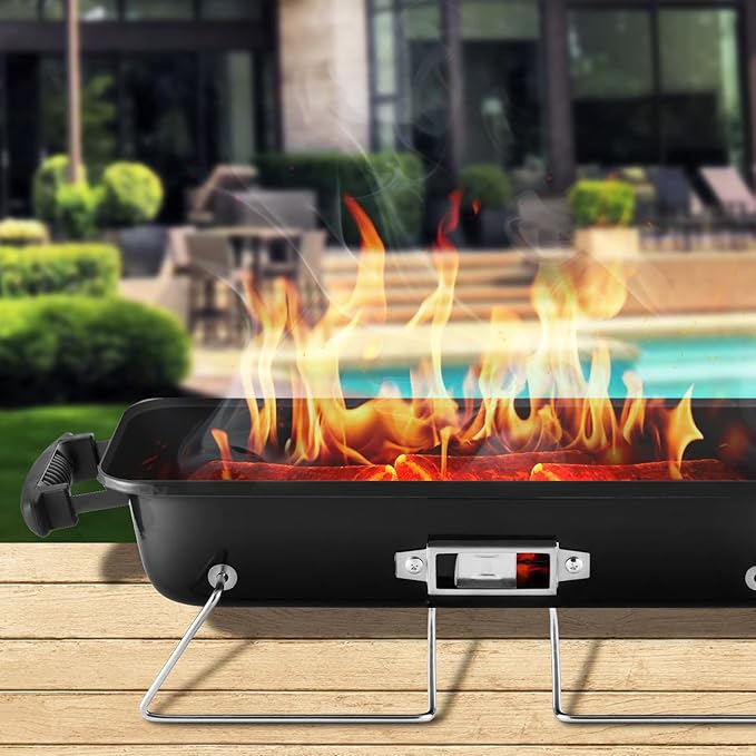 Portable Charcoal Grill, Tabletop Outdoor Barbecue Smoker, Small BBQ Grill for Outdoor Cooking Backyard Camping Picnics Beach,BLACK