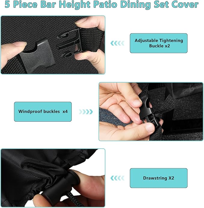 Kovshuiwe 5 Piece Bar Height Patio Dining Set Covers 600D Oxford Fabric Waterproof 60 Inch Square Patio Bar Height Table & Chair Sets Cover, Black