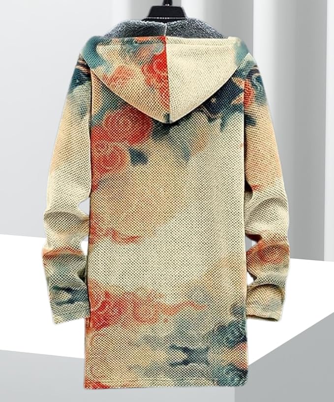 Men's Hooded Sweater Coat Knit Fleece Lined Long Cardigan Jacket with Zip Front Pocket Vintage Casual Zip Up