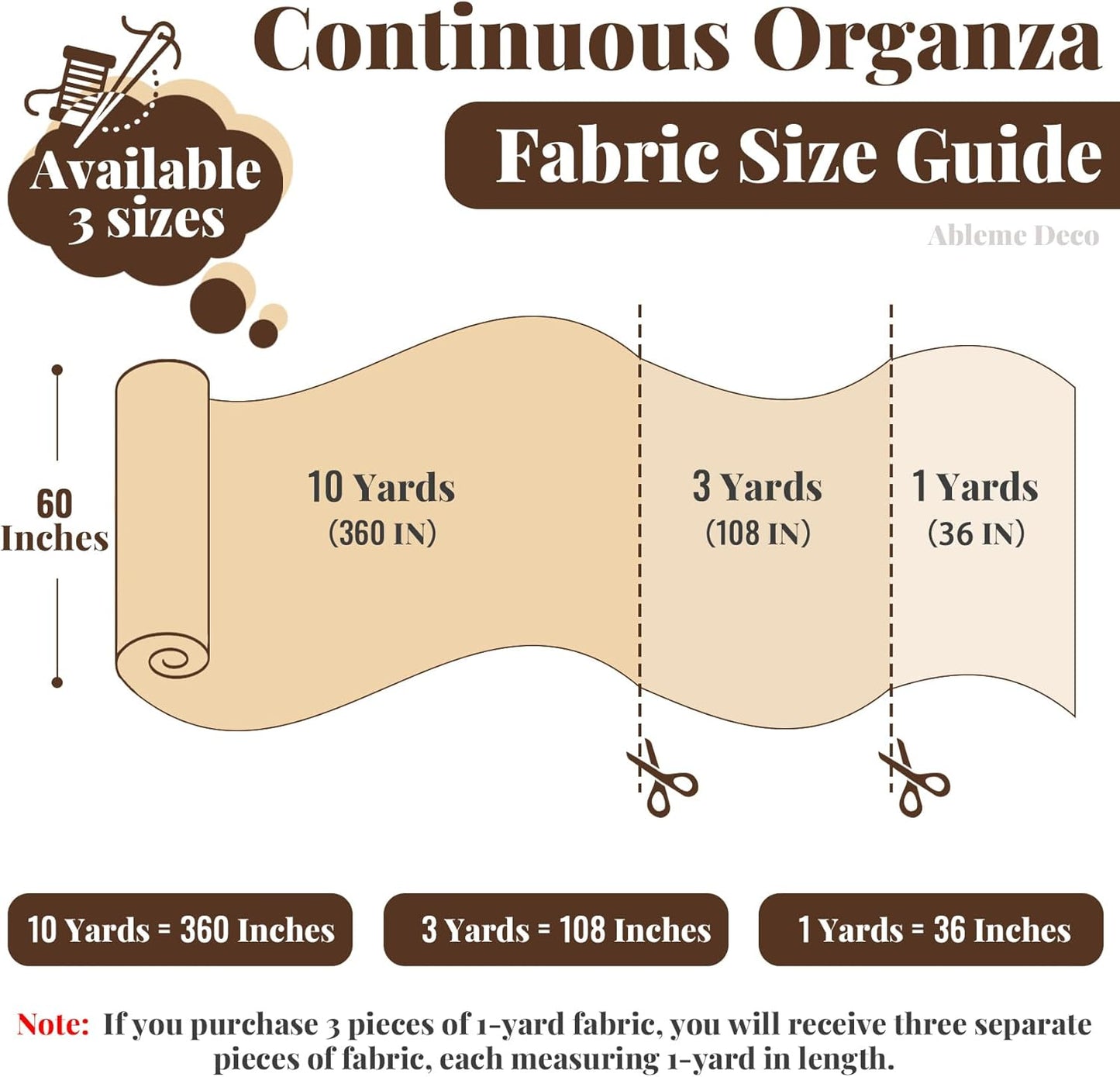 Sheer Fabric 60" x 1 Yards (3 ft) Organza Fabric by The Yard for DIY Wedding Decorations Craft Projects Party Backdrops Bows (Ivory)