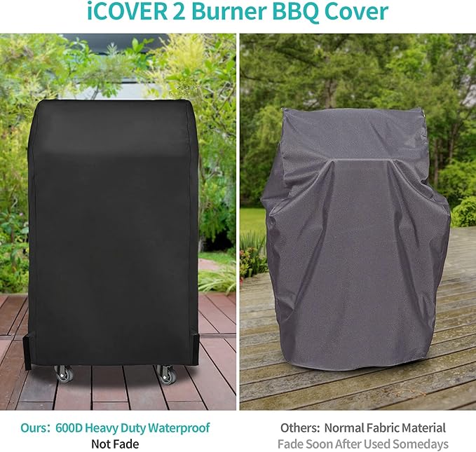 iCOVER Small Grill Cover 30 Inch, 600D Weatherproof BBQ Covers, Waterproof Outdoor Heavy Duty Protection for Gas Grills Smoker, Two Burner BBQ