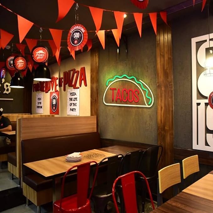 JFLLamp Tacos Neon Signs for Wall Decor Neon Lights for Tortilla Shop Led Signs Suitable for Mexican Restaurant Bar Unique Gift for Lover 5V Usb Power 15.8 * 8.7 Inch(Red + Green + Warm White)
