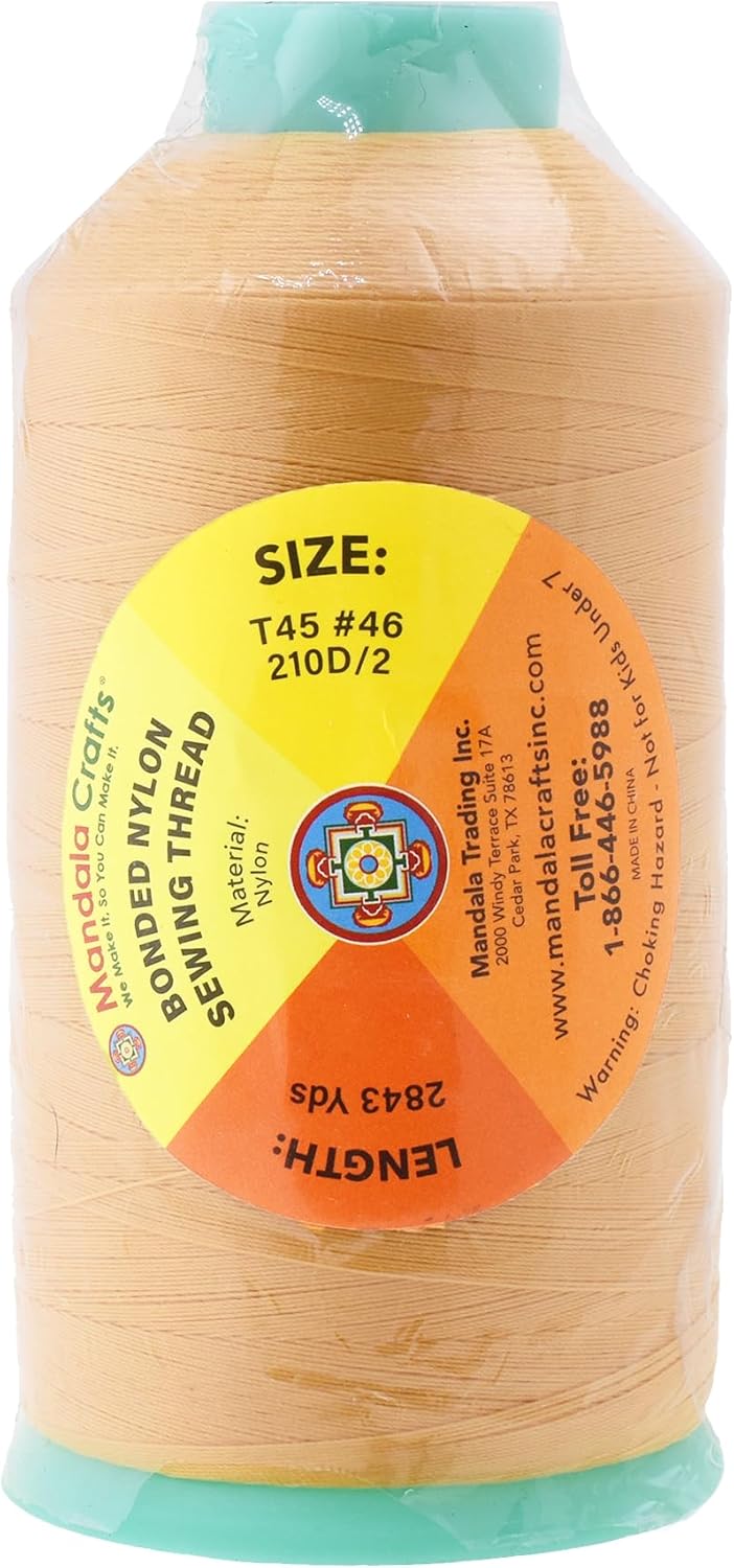 Mandala Crafts Bonded Nylon Thread Blonde Heavy Duty Sewing Threads - 2843 YDs Size 46 210D T45 Tex 45 Thread for Leather Jeans Weaving Outdoor Marine Upholstery Threads