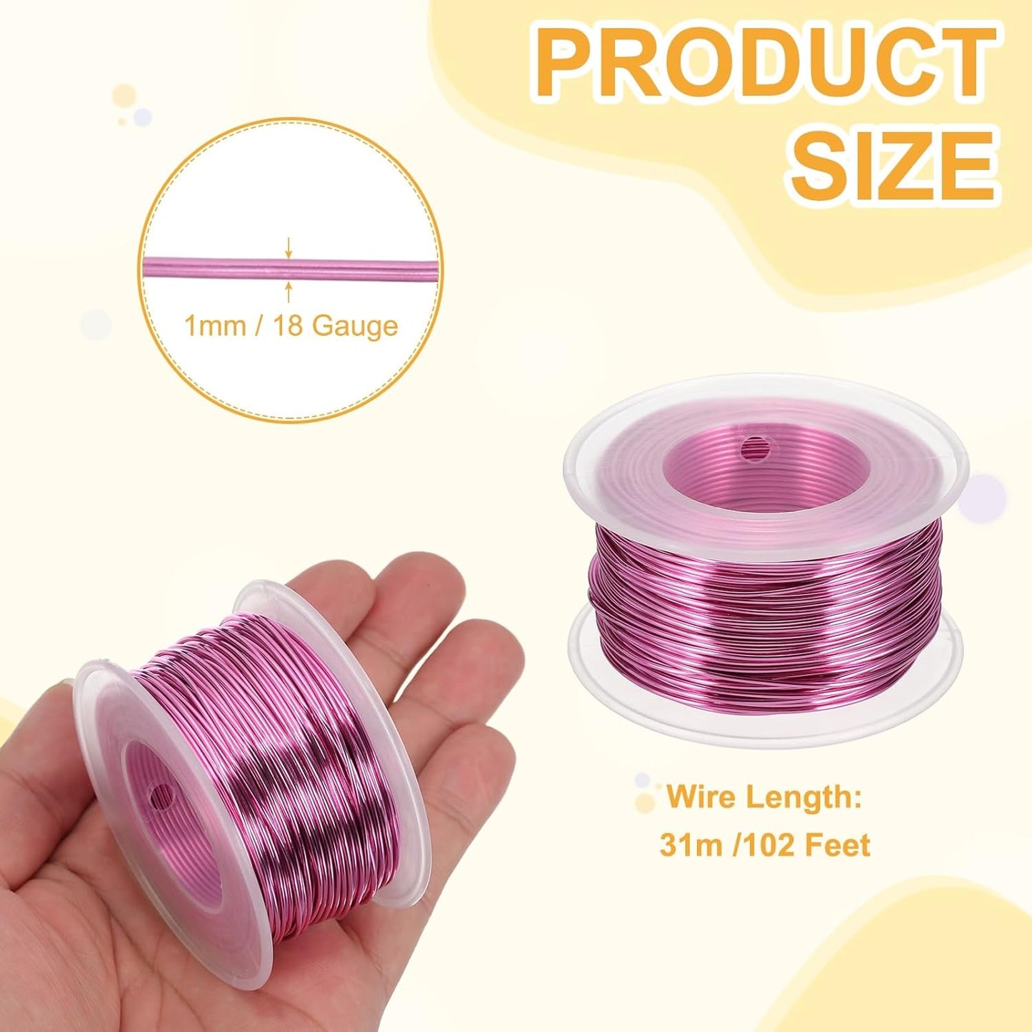 uxcell 18 Gauge / 1mm Anodized Aluminum Wire for Jewelry Craft Making, 102 Feet Bendable Flexible Wire for DIY Home Decor Gardening Sculpture, Dark Pink