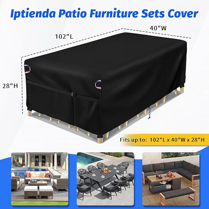 Patio Furniture Cover, 102inch Outdoor Furniture Covers Waterproof for Outdoor Couch/Table and Sofa Sectional Rectangular, Black-102"L x 40"W x 28"H