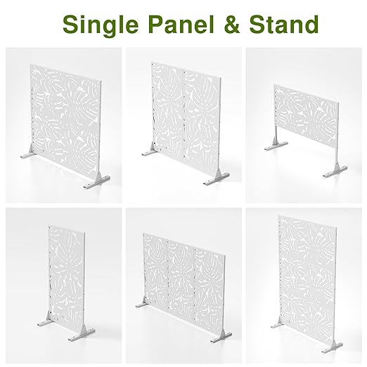 Casaphoria 72" H x 47" W Metal Outdoor Privacy Screen, Freestanding Decorative Divider for Patio, Deck, Balcony, and Garden with Stable Base, White-Summer