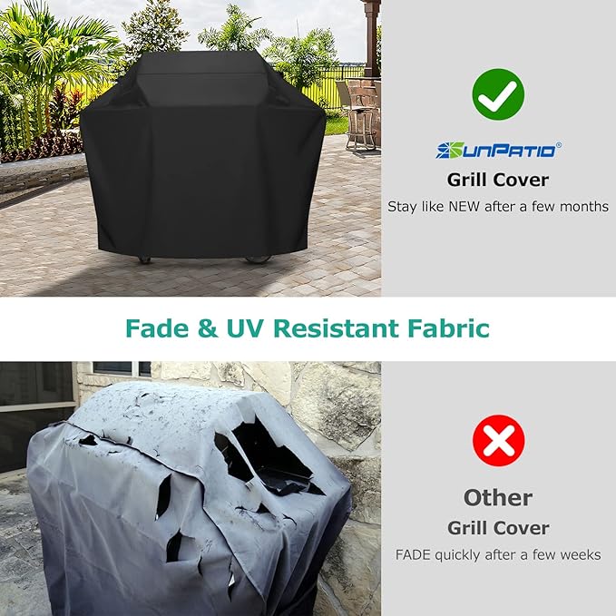 SunPatio Barbecue Grill Cover 65 Inch, Outdoor Heavy Duty Waterproof Charcoal Gas Grill Cover, Fade Resistant, All Weather Protection Compatible for Weber Charbroil Nexgrill and More, Black