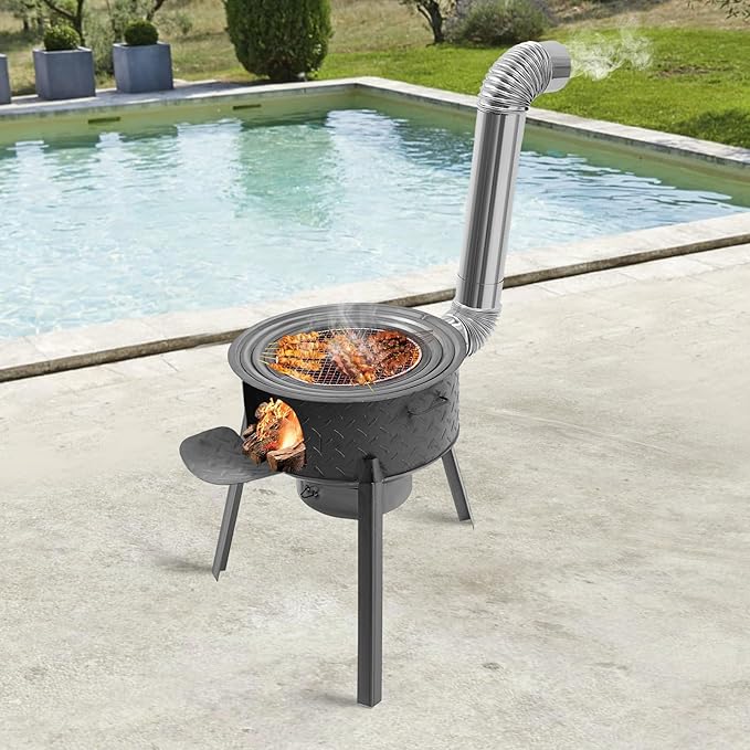 Wood Burning Stove, Steel Camping Stove with Furnace Rings, Chimney Pipes, Outdoor Heating & Cooking Hot Tent Stove, for Cooking, Backyard, Detachable