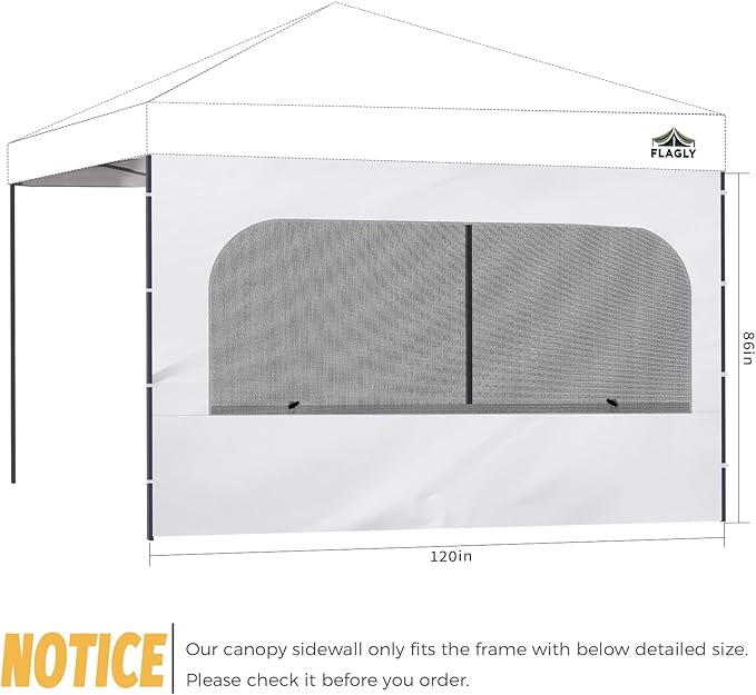 10x10 Pop Up Canopy Sidewall - 1 PC 300D Waterproof Attachable Tent Wall, Privacy Shade for Outdoor Events, Vendor Booths (Tent Not Included, with U-Shaped Window)