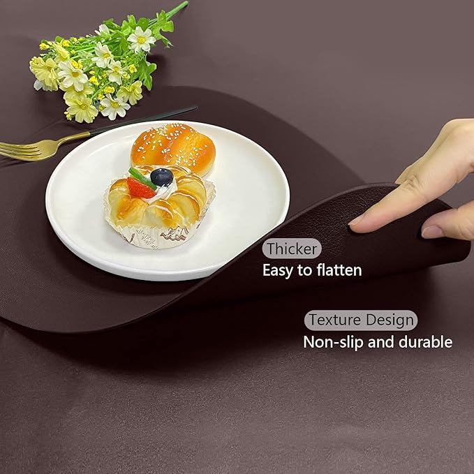 Herda Brown Placemats Set of 6 Round Faux Leather Non-Slip Place Mats Wipeable Washable Placemats Heat Resist Placemats for Round Table for Kitchen Dining Patio Easy to Clean