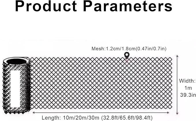 39.3IN x 65.6FT Garden Plastic Wire Mesh Fencing, Black Plastic Safety Fence Roll Poultry Breeding Netting Balcony Protection Net for Gardening Animal Pet Vegetable(Size:39.3INx65.6FT-Mesh 0.47IN)