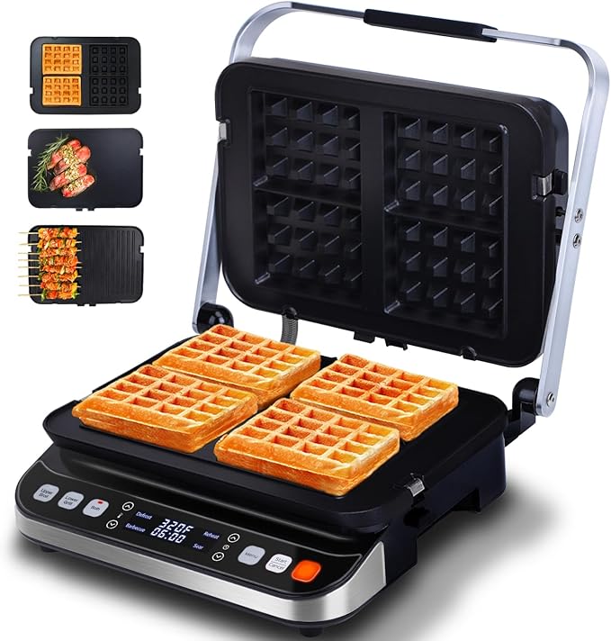 Taylor Swoden Panini Press Waffle Maker, 1600W Electric Indoor Grill with Non-Stick Double Sided Plates, LED Touch Screen, Independent Temperature Control, Opens 180 Degrees, Stainless Steel