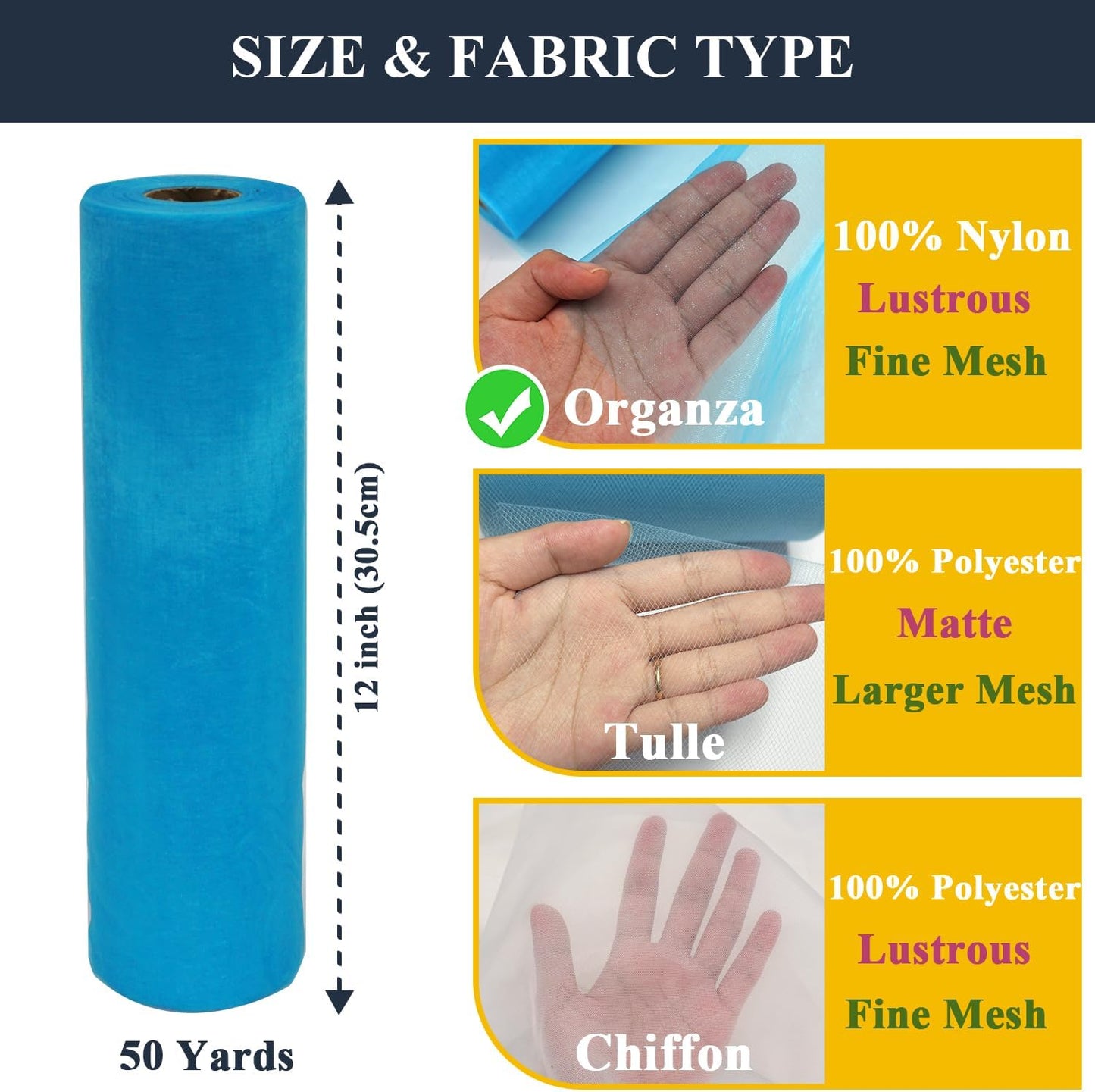 Organza Tulle Fabric Rolls, Crystal Organza 12" by 50 Yards (150 ft) Sheer Nylon Silky Shiny Netting Spool Bolt for DIY Craft Table Runner Wedding Baby Shower Party Decor (Turquoise)