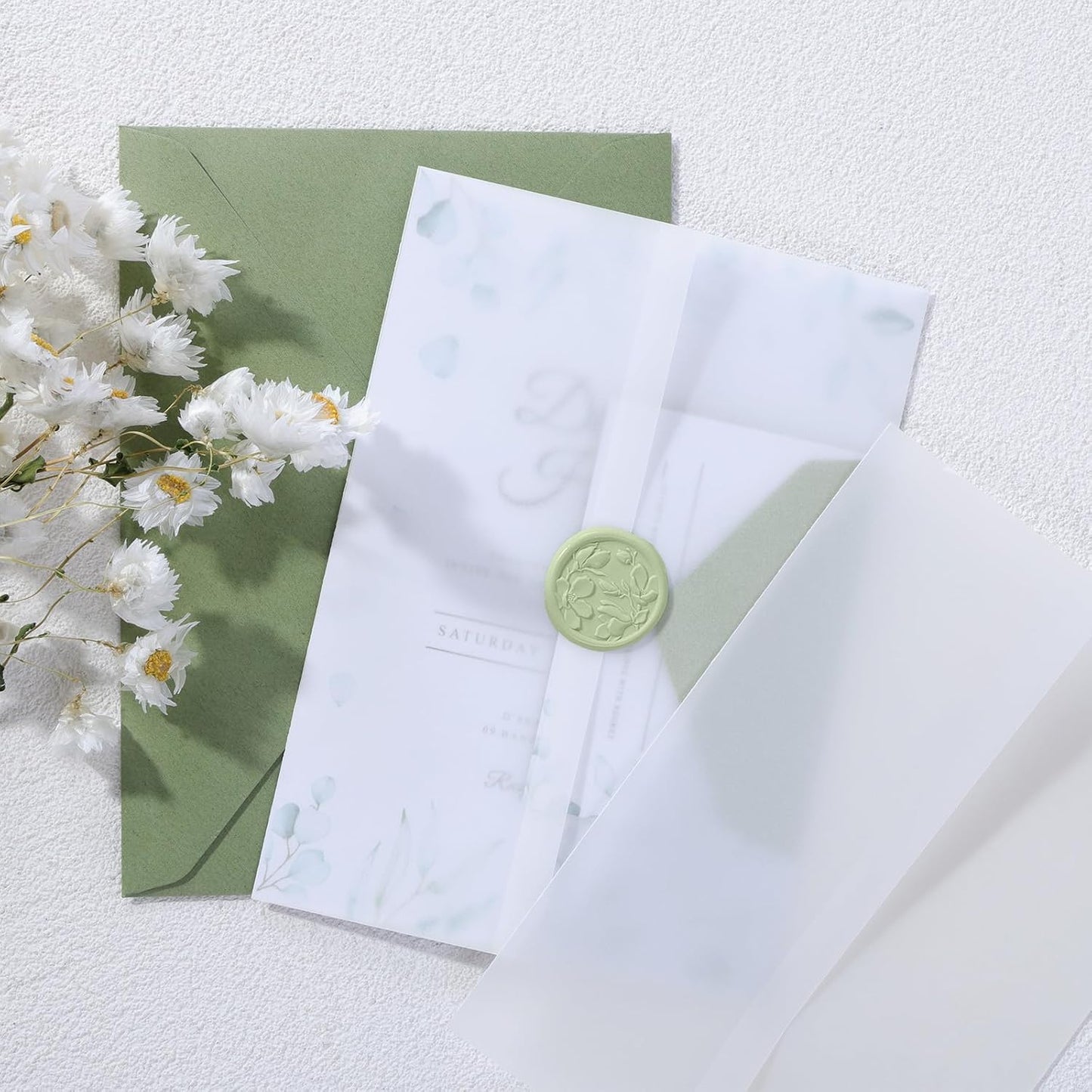 UNIQOOO 70 Pack Vellum Jackets for 5x7 Invitations, Elegant Pre-Folded Vellum Paper, 115GSM Frosted Vellum Cover Wedding Envelopes, Vellum Wraps