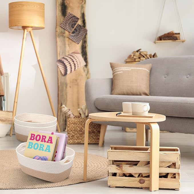 12 Pack Easter Woven Baskets for Gifts Empty Large Cotton Rope Square Storage Baskets with Handle for Organizing Shelves, Toys, Books, Towels, Clothes, 12.6" L x 8.7" w x 6" h(Boho)