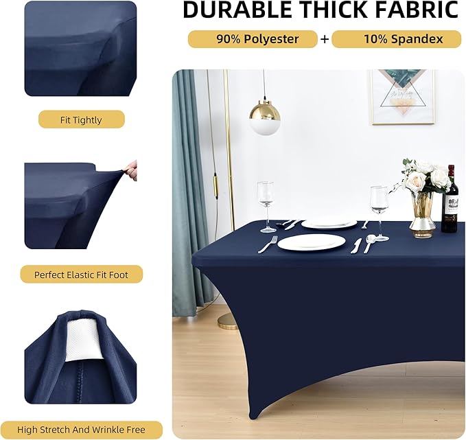 6-Pack 6ft Spandex Table Covers for Rectangle Standard Folding Tables - Wrinkle Resistant Stretch Tablecloths - Ultimate Fitted Table Protector for Parties, Trade Shows, Wedding