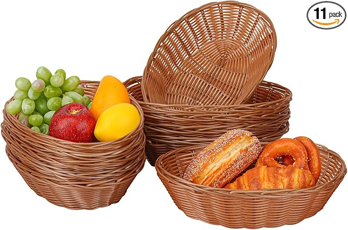 11 Pack 11 Inches Oval Wicker Bread Basket, Woven Serving Baskets,Woven Food Storage Basket for Table, Restaurants, kitchen, Party (11.02 x 7.87 x 2.76 Inch)