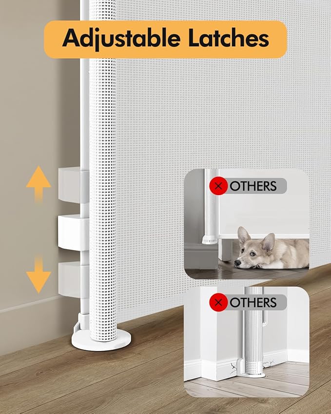 Retractable Baby Gate for Stairs & Doorways, 55" Wide x 33.6" Tall Easy Installation Mesh Dog Gate for Indoor & Outdoor Use,Pet and Dog Safety Gate for Hallways(White)